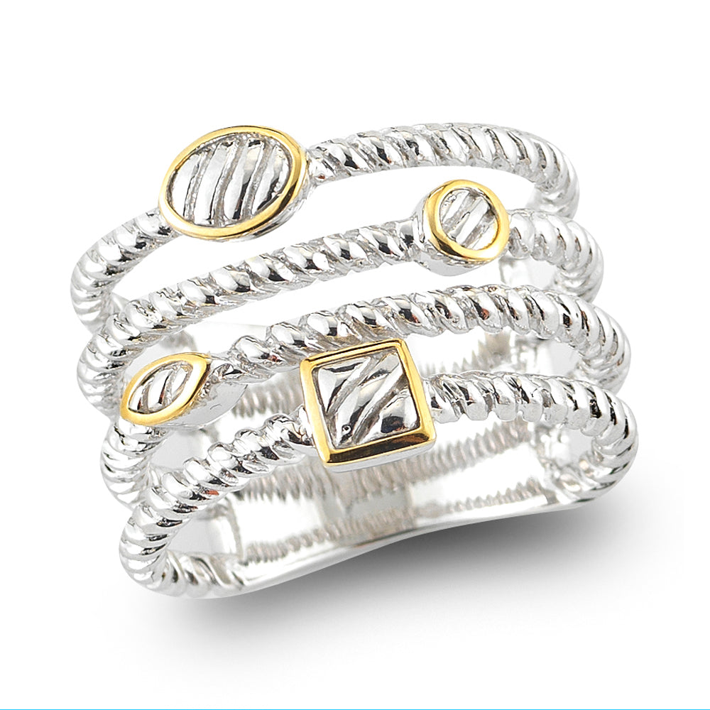 STERLING SILVER AND 14K OVAL, SQUARE AND CIRCLE RING