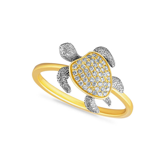 14K TWO TONE TURTLE RING WITH MOVABLE LIMBS & 46 DIAMONDS 0.17CT, TURTLE 1/2 INCH WIDE