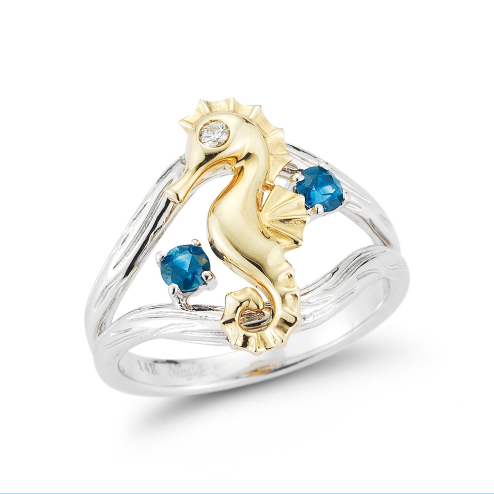 14K SEAHORSE RING 3/4 INCHES WIDE ON TOP