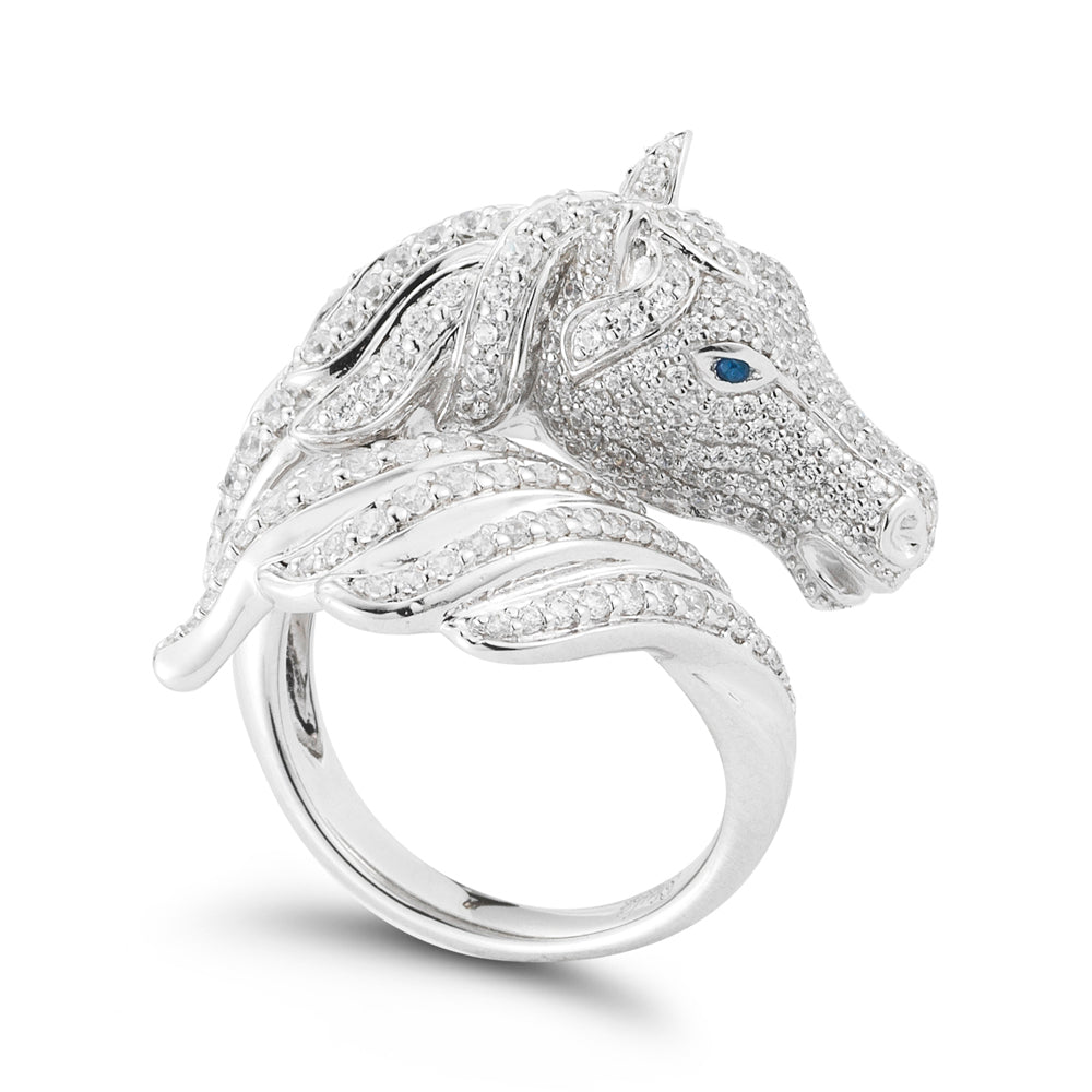 14K HORSES HEAD RING WITH DIAMONDS