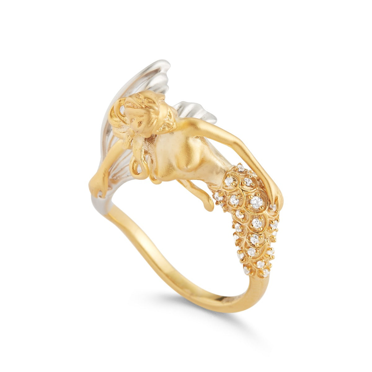 14K MERMAID RING AND WHITE DIAMONDS 0.17CT ON TAIL. 1