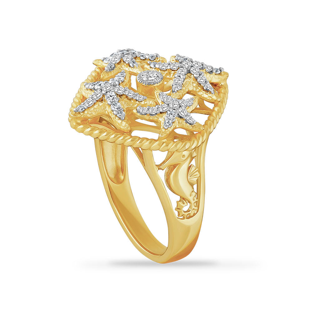 BEAUTIFUL MULTI STARFISH DETAIL RING WITH 57 DIAMONDS 0.47CT, 20MM LONG x 20MM WIDE