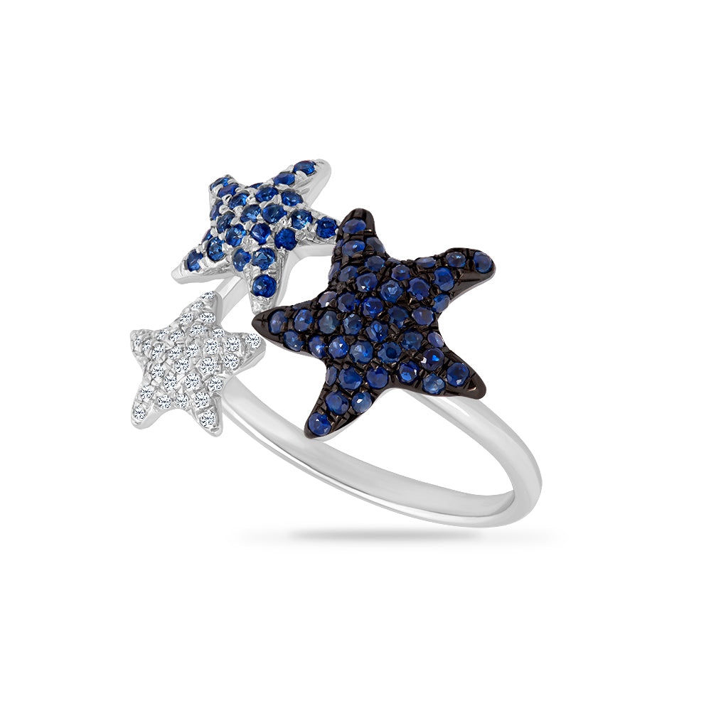 14K STARFISH RING WITH 67 SAPPHIRES 0.67CT & 32 DIAMONDS 0.09CT