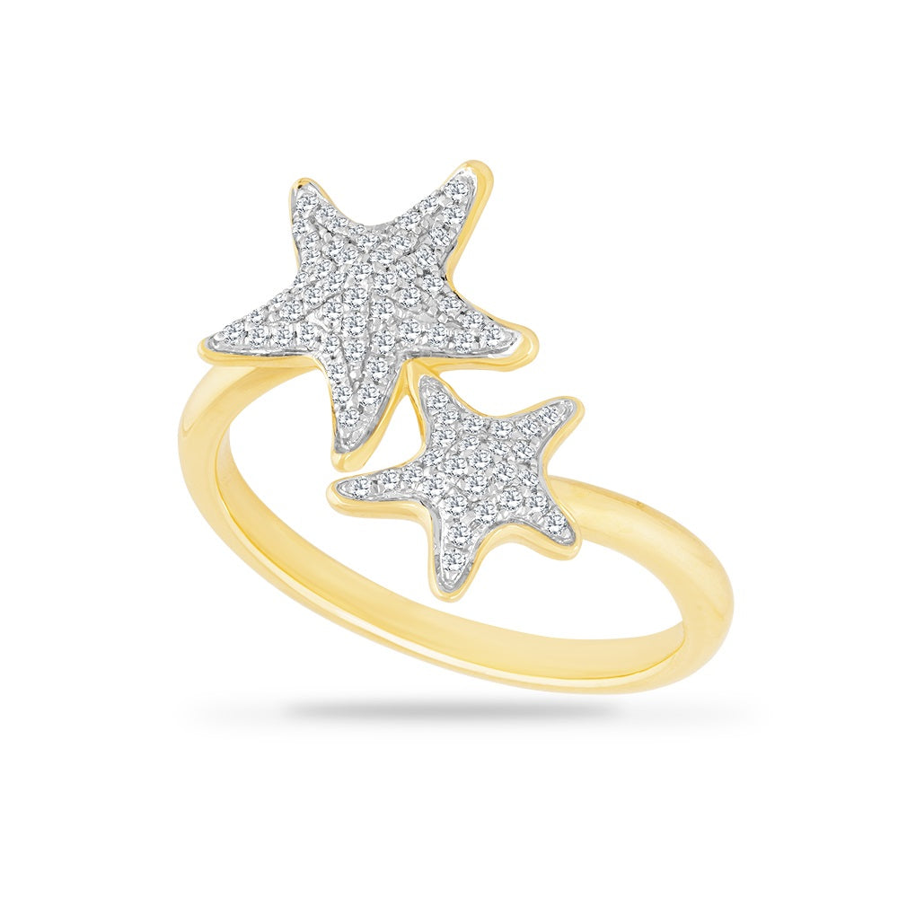 14K DOUBLE STARFISH RING WITH 80 DIAMONDS 0.27CT, TOP DIAMETER 17.2MM