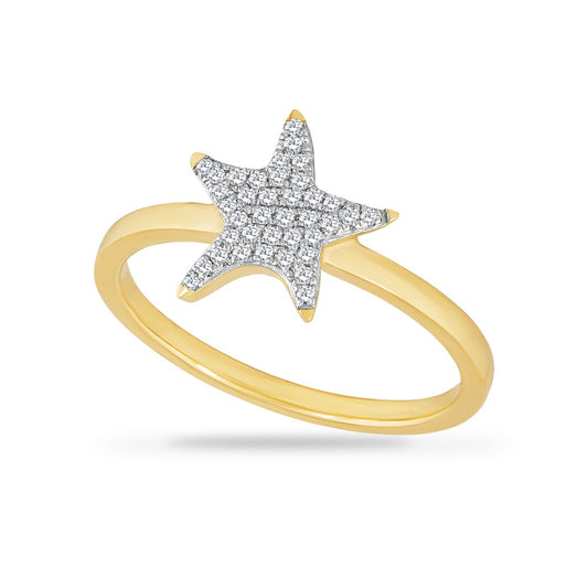 14K STAR FISH RING WITH 38 DIAMONDS 0.13CT, STARFISH 11MM