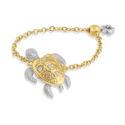 14K TWO TONE ADJUSTABLE TURTLE RING WITH 11 DIAMONDS 0.045CT