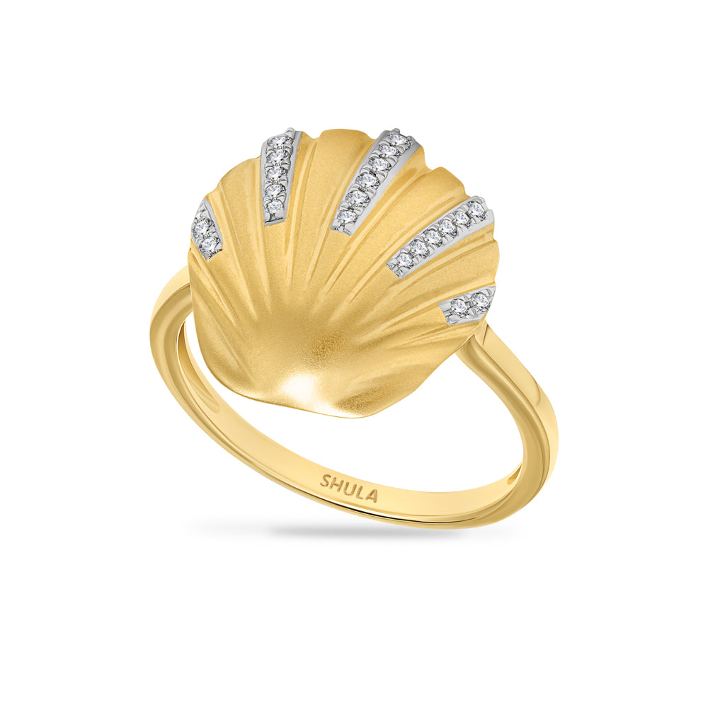 14K SHELL RING 21 DIAMONDS 0.10CT