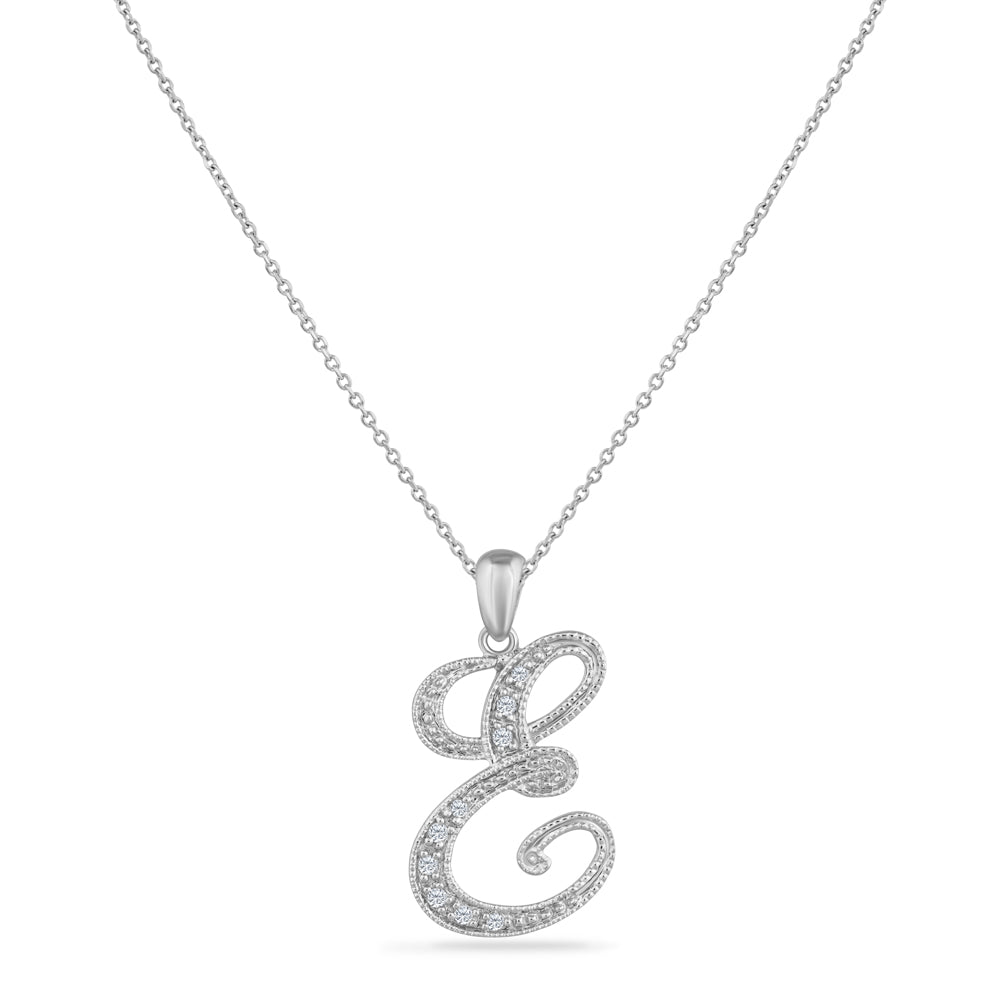 SCRIPT INITIAL ''E'' DIAMOND PENDANT ON 18 INCHES CHAIN