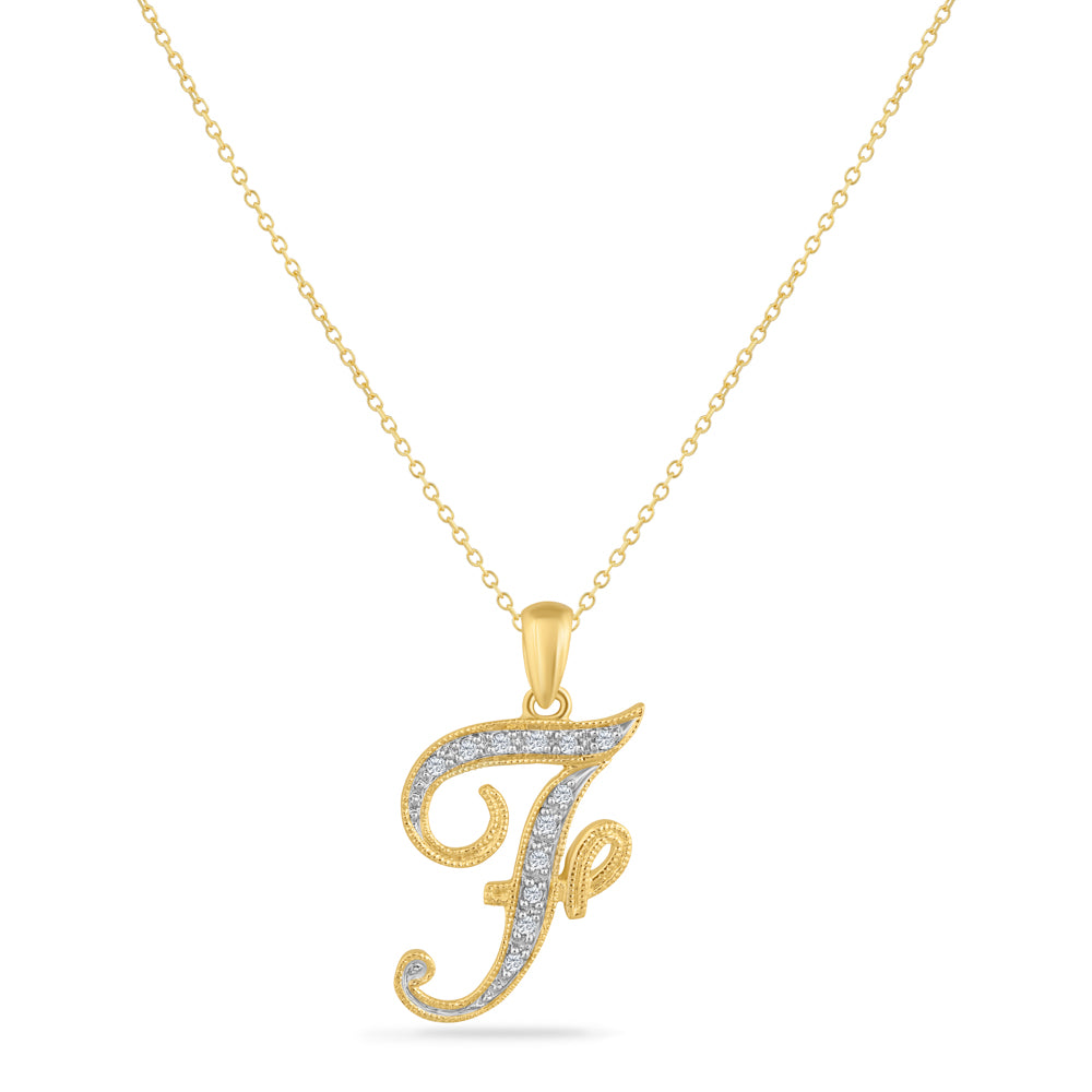 SCRIPT INITIAL ''F'' DIAMOND PENDANT ON 18 INCHES CHAIN