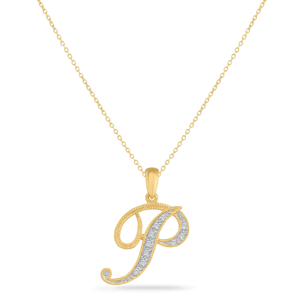 SCRIPT INITIAL ''P'' DIAMOND PENDANT ON 18 INCHES CHAIN