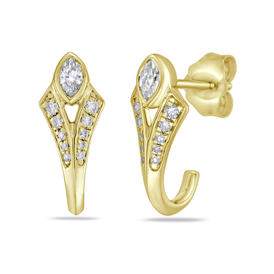 14k 14x6mm earrings with 20 rounds diamonds 0.11ct & 2 marquise 0.13ct t.w. 0.24ct