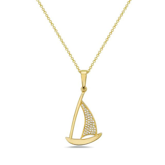 14k 20x14mm sailboat pendant with 43 diamonds 0.06ct on 18 inches cable chain