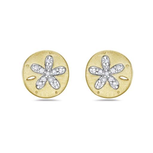 14K 8MM ROUND STARFISH EARRING STUDS WITH 22 DIAMONDS 0.075CT