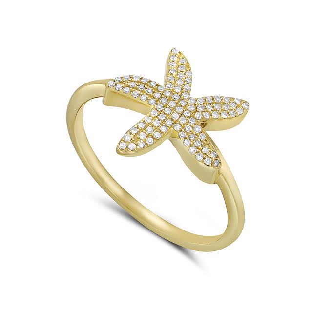 14k 13mm starfish ring with 92 diamonds 0.15ct