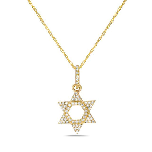 14k 12mm jewish star pendant with 60 diamonds 0.09ct on 18 inches cable chain