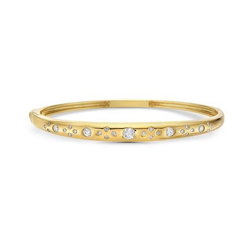 14K DOMED BANGLE WITH 27 ROUND DIAMONDS 0.76CT