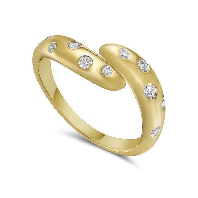 14k bypass ring with 10 diamonds 0.16ct