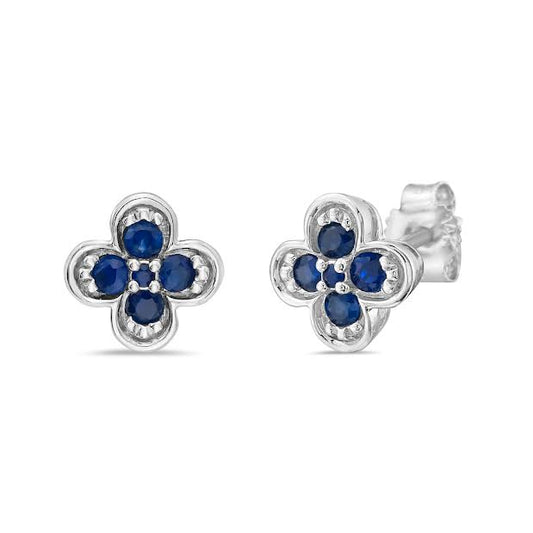 14KW 10 BLUE SAPPHIRES 0.26CT FLOWER SHAPE EARRINGS