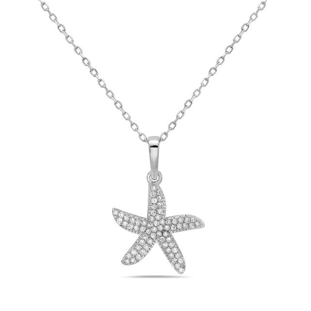 14k 15mm starfish pendant with 65 diamonds 0.22ct on 18 inches cable chain