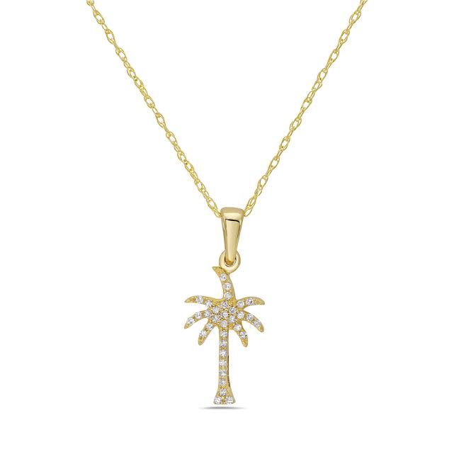 14k 12x7mm palm tree pendant with 33 diamonds 0.06ct on 18 inches cable chain