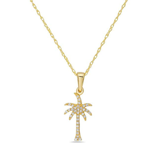 14k 12x7mm palm tree pendant with 33 diamonds 0.06ct on 18 inches cable chain