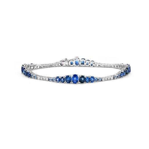 14K LINK BRACELET WITH 16 DIAMONDS 0.53CT & 44 BLUE SAPPHIRES 10.62CT 7 INCHES WRIST