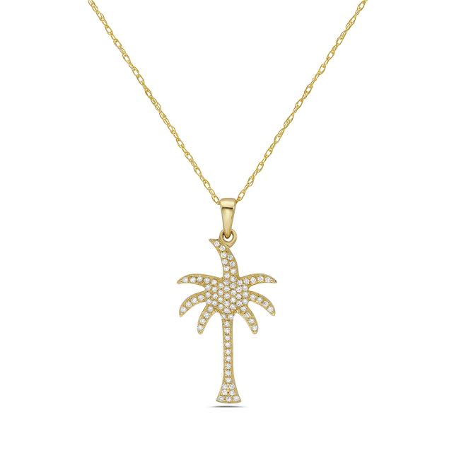 14k 20x12mm palm tree pendant with 79 diamonds 0.13ct on 18 inches cable chain