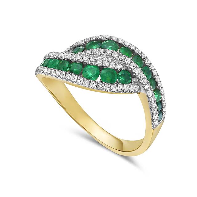 14KW RING 86 DIAMONDS 0.37CT & 20 EMERALDS 1.05CT