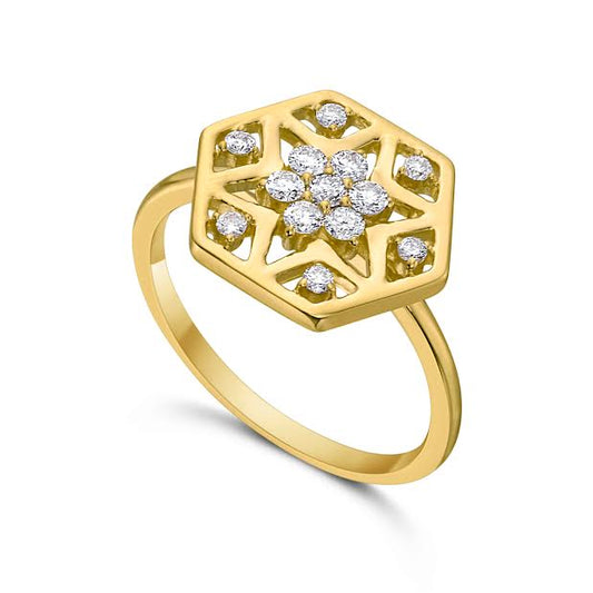 14KY 13 DIAMONDS 0.3CT HEXAGON SHAPE 15MM RING