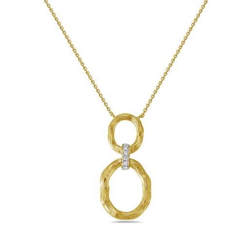 14K 30MM LONG DOUBLE LOOP PENDANT WITH 6 DIAMONDS 0.05CT ON 18 INCHES CABLE CHAIN