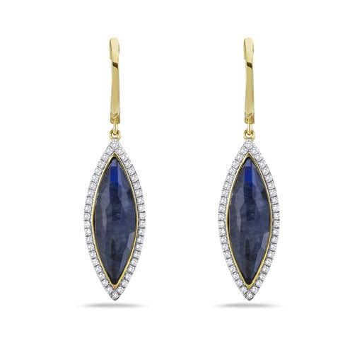 14K 22X9MM MARQUISE SHAPE BLUE LACE AGATE DOUBLET EARRINGS WITH 84 DIAMONDS 0.36CT
