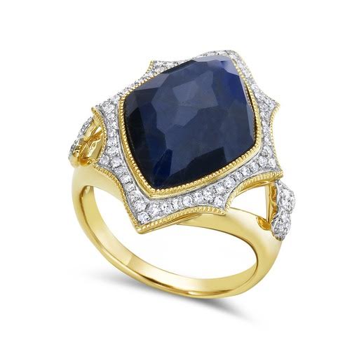 14K 25X19MM MARQUISE SHAPE BLUE LACE AGATE RING WITH 64 DIAMONDS 0.40CT SIZE 7