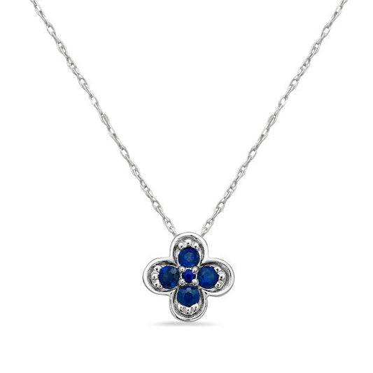 14KW 5 BLUE SAPPHIRES 0.13CT FLOWER SHAPE PENDANT ON 18