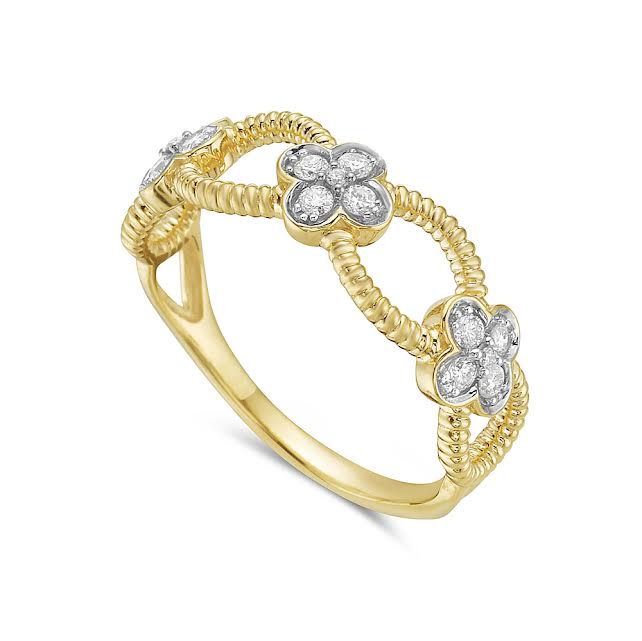 14KY 6.5MM FLOWER RING WITH 15 DIAMONDS 0.20CT