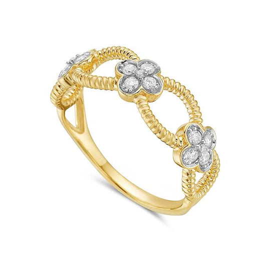 14KY 6.5MM FLOWER RING WITH 15 DIAMONDS 0.20CT