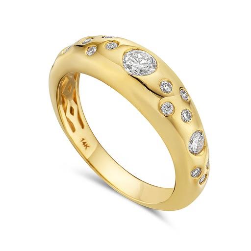 14K DOMED RING WITH 17 ROUND DIAMONDS 0.51CT