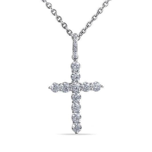 14KW CROSS PENDANT 17 DIAMONDS 0.84CT ON I8 INCH CHAIN