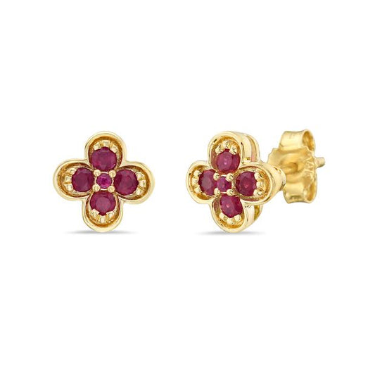 14KY 10 RUBIES 0.32CT FLOWER SHAPE EARRINGS