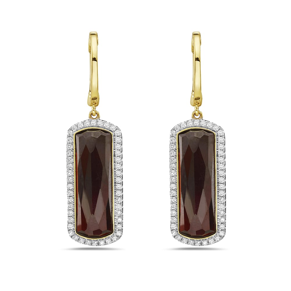 14K 21X9MM RECTANGLE SHAPE GARNET EARRINGS WITH 92 DIAMONDS 0.40CT