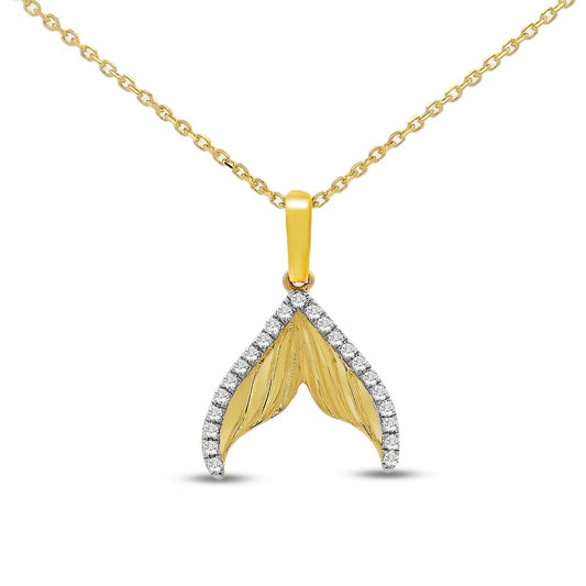 14k Mermaid Tail necklace with 23 diamonds, 0.11ct suspended on an 18-inch cable chain
