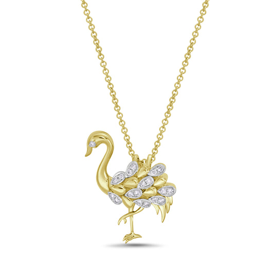 14k 14mm swan pendant with 19 diamonds 0.09ct on 18 inches chain