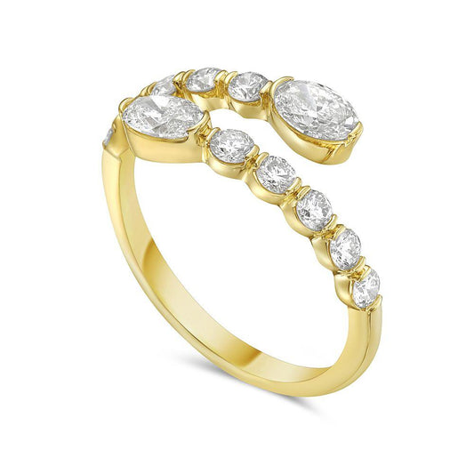 14k bypass ring with 10 rd diamonds 0.50ct & 2 ov diamonds 0.50 tw 1ct