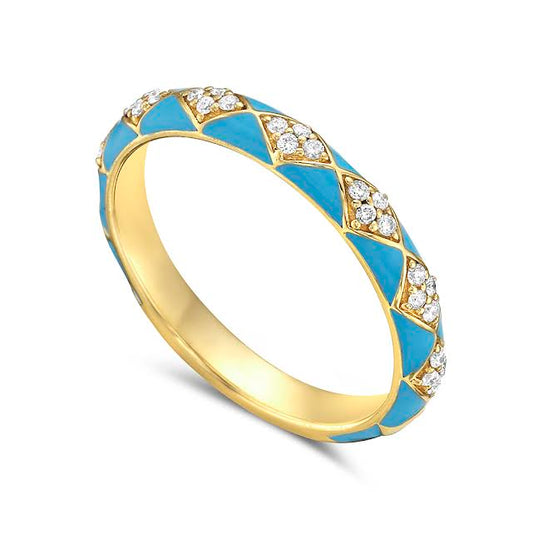 14K ENAMEL BAND IN VARIOUS COLORS SET WITH 28 DIAMONDS 0.13CT