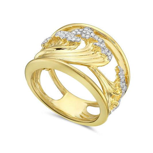 14K WAVE RING 87 DIAMONDS 0.40CT, 15MM WIDE