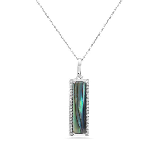 14k 22x18mm pendant with 38 diamonds 0.18ct & abalone 2.58ct on 18 inches cable chain
