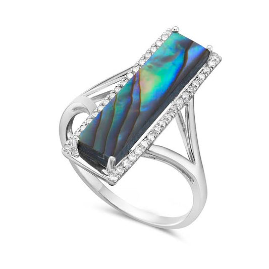14k 23x18mm ring with 38 diamonds 0.19ct & abalone 2.57ct