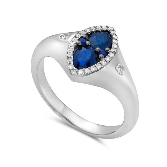 14k 12x8 marquise shape ring with 28 diamonds 0.13ct & 4 sapphires 0.97ct