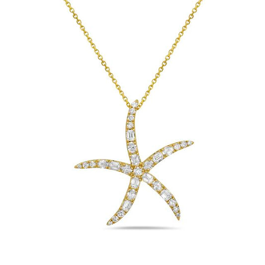 14k 30mm starfish pedant with 32 diamonds 1.40ct on 18 inches cable chain