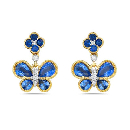 14k 18x13mm butterfly earrings 10 diamonds 0.11ct & 16 fancy sapphires 3.28ct