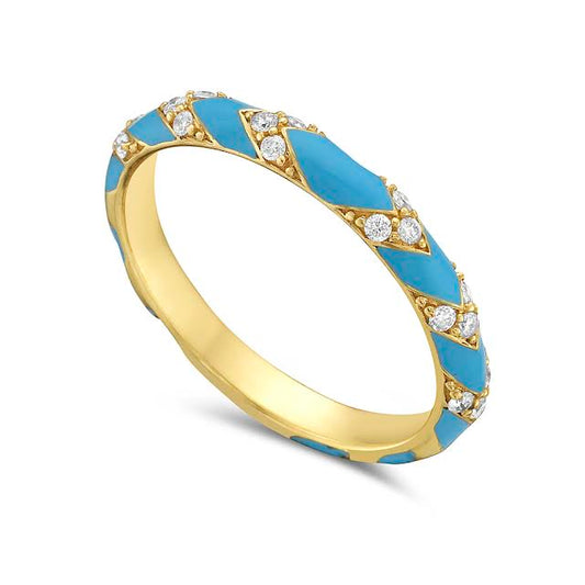 14K ENAMEL BAND WITH 18 DIAMONDS 0.13CT & ENAMEL